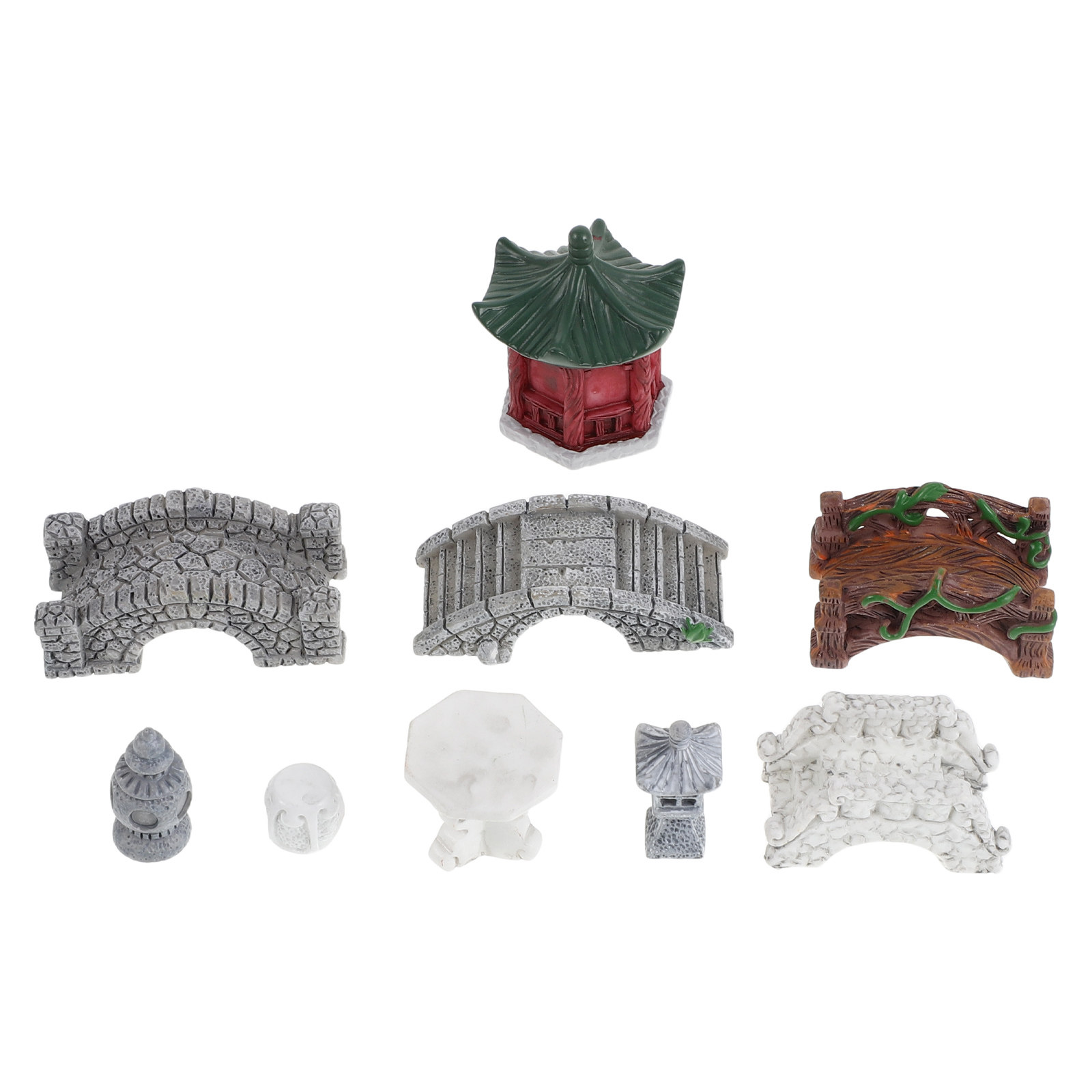 Bonsai Zen Garden Set - 10Pcs Miniature Garden Ornaments Resin Pavilion