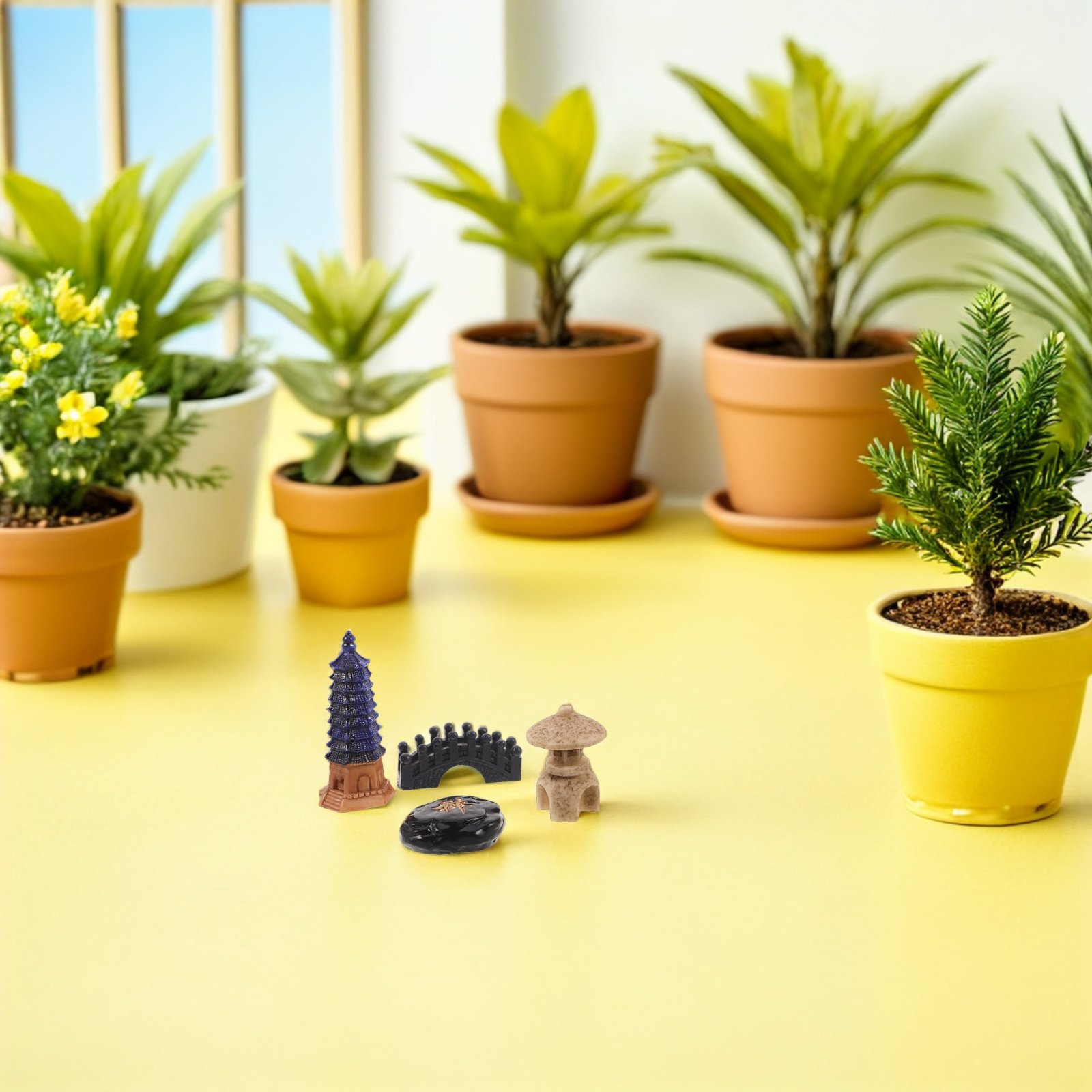 Bonsai Zen Garden Set - 4Pcs Japanese Zen Garden Miniature Pavilion